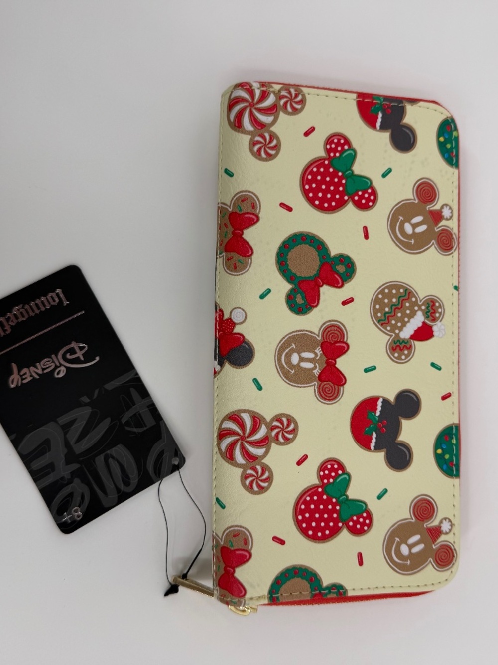 Disney Loungefly Wallet NEW Ivory Red Christmas Mickey Cookies Ears Zip Around - Picture 3 of 14